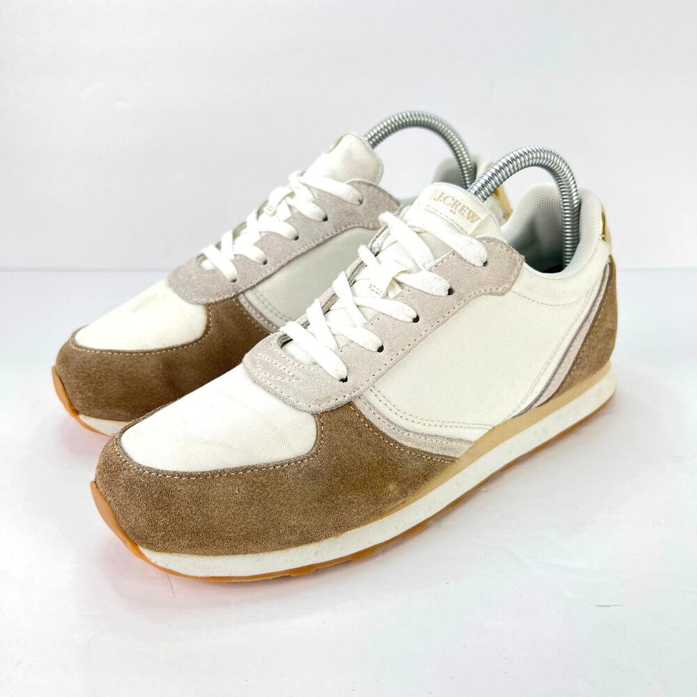 J Crew City Women's Size 8.5 BN870 White/Tan/Gold Fabric & Suede Casual Sneakers